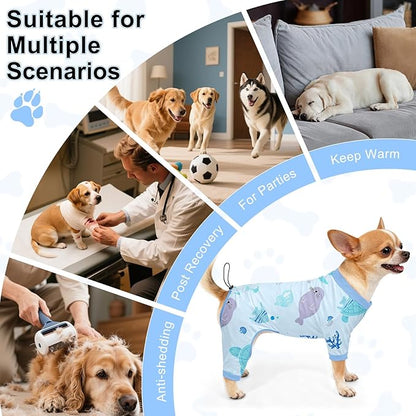 Bienbee Dog Pajamas, 4 Pack Dog Recovery Suit Shedding Suit Cute Soft Puppy Clothes Dogs Pjs Onesies Jammies Adjustable Breathable & Stretchy Clothes for Small Medium Large Dogs Girl Boy Puppy-S