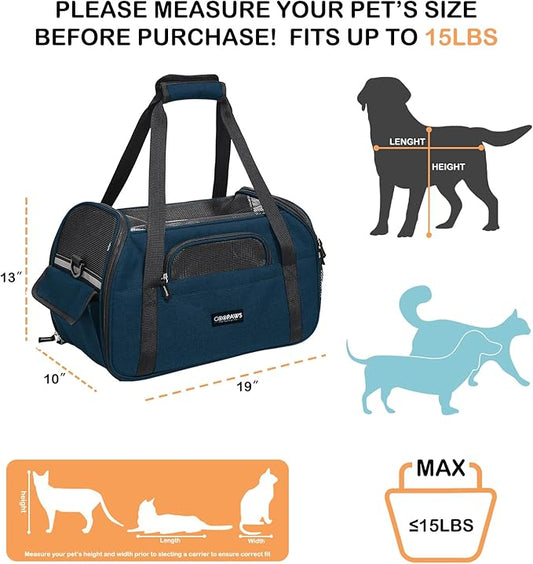 Dog Purse Carrier for Small Dogs, Soft-Sided Tote Bags with Pocket Dog Travel Supplies Portable Dog Sling with Anti-Slip Bottom (Navy Blue-19in)