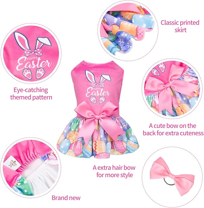 CuteBone Happy Easter Eggs Dog Dress Velvet for Small Dogs Girl Pink Puppy Dresses Dog Clothes CVA18XS-D