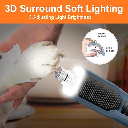 7-Speed Dog & Cat Nail Grinder with Light - Ring LED Safe to Avoid Overcut, Quiet Low Vibration & Powerful Fast, Cordless Rechargeable Toenail Trimmer for Small & Large Puppy & Breeds Paws(Blue)