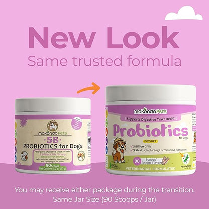Probiotics for Dogs & Puppies–Extra Strength 9 Species, 5 Billion CFU per Scoop of Dog Probiotics and Digestive Enzymes. Support Fiber for Dogs & Dog Allergy Relief– Powder Probiotic for Canines