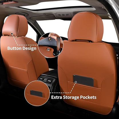 FLORICH 2 Pack Car Seat Covers, Front Luxury Leather Waterproof Seat Covers for Cars, Car Seat Protector Automotive Car Accessories Universal Fit for Cars, Trucks, SUVs - Brown&Beige