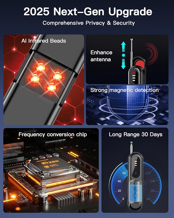 Hidden Camera Detector, Anti-Spy Camera Finder, RF Signal & WiFi Scanner, GPS Tracker & Bug Detector, 6 Modes Portable Privacy Protector for Travel, Hotel, Car, Bathroom– Spy Device Detection Pen
