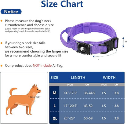 Waterproof AirTag 2nd 2026 & AirTags 1st 2021 Dog Collar - Tactical Military Collar with Secure Hard PC Holder & Comfort Handle for Medium Large Dogs,Smart ID tag (Purple, L)