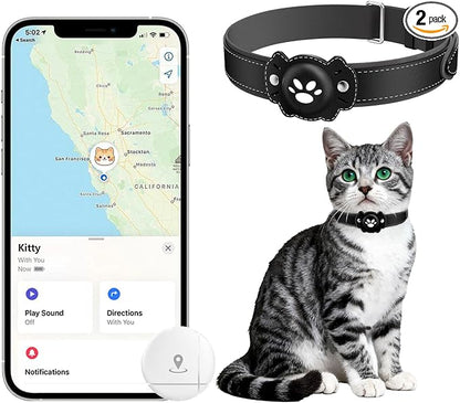 2-in-1 GPS Tracker for Cats: Smart Pet Collar with Real-Time Tracking,No Monthly Fee/Subscription (iOS & Android) Waterproof, Anti-Lost,365-Day Long Battery Life GPS Tracker Cat Collar (Black)