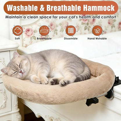 IPOW Heavy Duty Steel Frame 180°Rotating Cat Bedside Bed Semi-Circular Cat Bed for Bedside, Soft Faux Rabbit Fur Material, Suitable for Various Desktops-Maximum Hold Up to 40lb