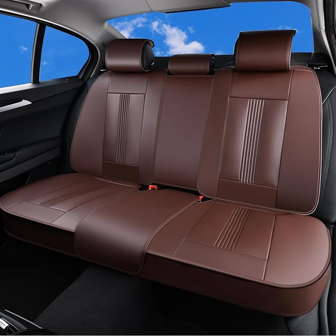 Huidasource Brown Back Seat Cover, Nappa Leather Rear Seat Cover with Ventilation Holes, Velcro Adjustable, Compatible with Armrests, Seat belts, Child Safety Seats, Fit for Most Cars SUV Truck, Brown