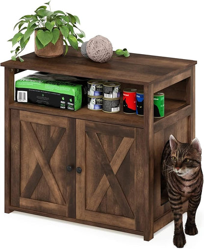 Furinno Peli Farmhouse Cat Litter Cabinet Storage with 2 Doors, Rustic Brown