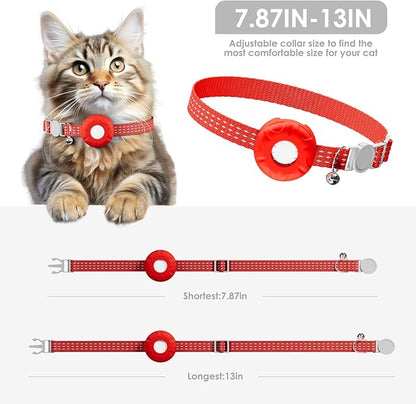 GPS Tracker, Tractive GPS Cat Tracker, Cat Tracker Collar with Safety Elastic Buckle, Works with Any Collar,Compatible with Apple Find My App (Only iOS), No Monthly Fee, Red