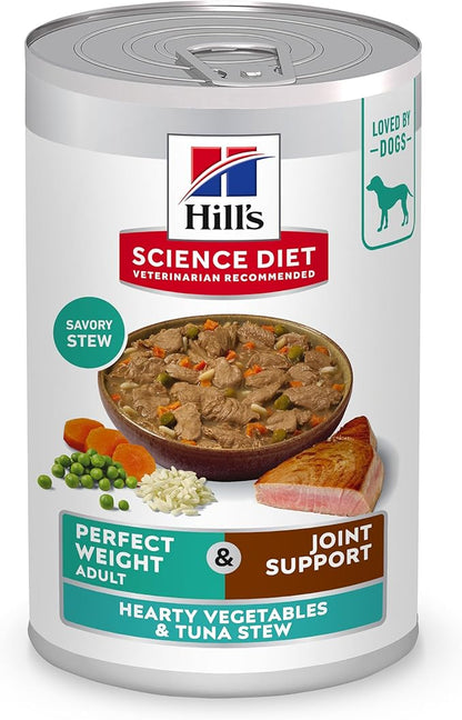 Hill's Science Diet Adult Perfect Weight & Joint Support Wet Dog Food, Hearty Vegetables and Tuna Stew, 12.5 oz. Cans, 12-Pack