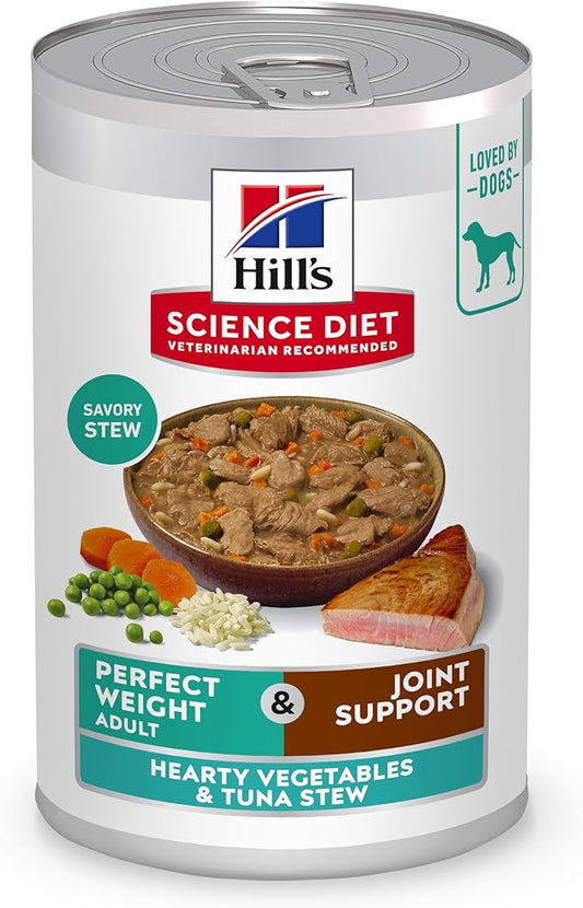 Hill's Science Diet Adult Perfect Weight & Joint Support Wet Dog Food, Hearty Vegetables and Tuna Stew, 12.5 oz. Cans, 12-Pack