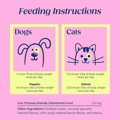 Taily AminoPets Liquid Iron Supplements for Dogs, Cats | Supports Anemia, Low Enery Levels and Lethargy | For Dogs, Puppies, Cats, and Kittens - Made in USA