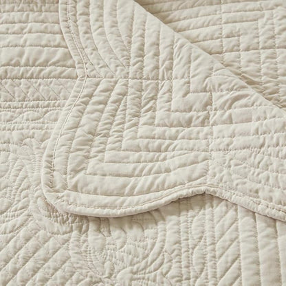 Madison Park Luxe Quilted Throw Blanket - Damask Stitching Design, Cotton Filled Spread, Ultra Soft, Cozy Bedding for Living Room Couch, Sofa, Bed, 60x72", Scalloped Borders Cream