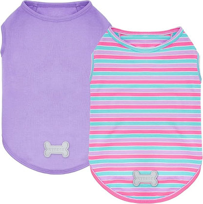 KYEESE 2Pack Dog Shirt, Soft Striped Dogs T Shirts, Lightweight Doggie Tank Top Cat Clothes, Sleeveless Dog Shirt for Small Dogs, Stretchy Pet Vest, Purple+Blue Striped, Medium