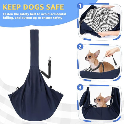 SlowTon Dog Carrier Sling - Thick Padded Shoulder Strap Adjustable Dog Carriers for Small Dogs, Puppy Carrier Purse for Pet Cat with Front Zipper Pocket Safety Belt Machine Washable (DBL, M)