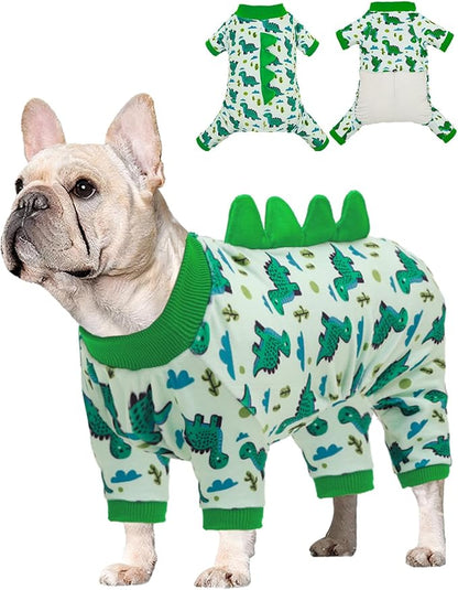 CuteBone Dinosaur Costume Dog Pajamas, Stretchy Spandex Crystal Velvet Sleepwear Coat for Small Dogs, Soft & Warm Pet Outfit Clothes for Cold Weather, Cozy Pullover Design COSP16XL