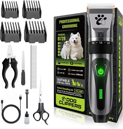 Coldspot Dog Clippers Cordless, Professional Cat Trimmer, 2-Speed Low Noise Dog Grooming Kit, Pet Trimmer for Small Large Thick Hair Dogs