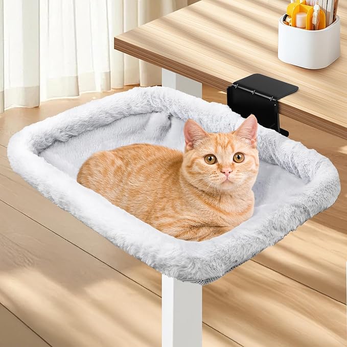 Lilyang Cat Desk Bed, Keep Cats Off Your Keyboard, Super-Sized Clamp for Stability, Sunken Hammock Design, Reversible & Washable Bed Cover, Easy No-Tools Assembly, Holds 40LB