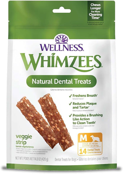Whimzees Wellness Veggie Strip Dog Dental Treat, Chews, Freshens Breath, Medium Size, 14.81 oz Bag, 14 Count