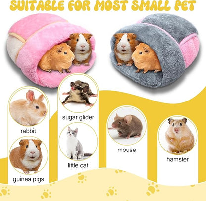 Wenqik 2 Pcs Guinea Pig Hideouts Guinea Pig Bed Washable Bunny Bedding Cuddle Warm Small Pet Sack Supplies Portable Pet Carrier Cage Nest Accessories for Cage(Gray, Pink,Plain)