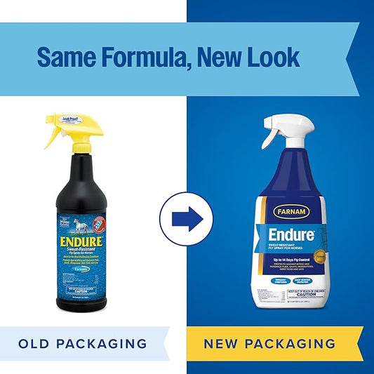 Farnam Endure Fly Spray for Horses - Long-Lasting Sweat-Resistant Fly Repellent, Repels Flies, Mosquitoes, Gnats and Ticks, Up to 14 Days Fly Control - 32 oz Spray