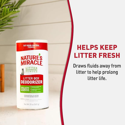 Nature's Miracle Litter Box Deodorizer Powder, Cat Odor Control | Unscented | 20 Ounces | Pack of 6