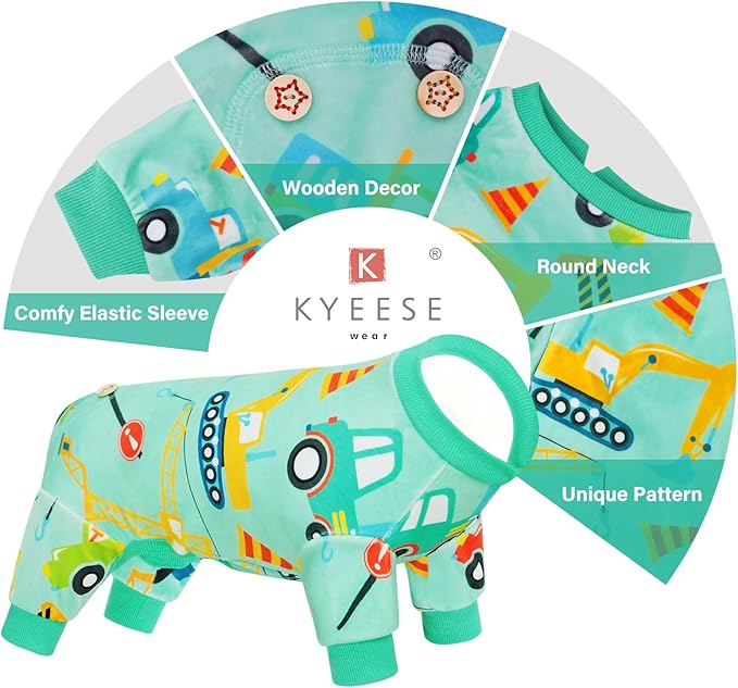 KYEESE Dog Pajamas Velvet Dog Pajamas Large Sized Dogs Soft Dogs Clothes Pjs with Construction Vehicles Pattern Stretchy Pet Jammies Coat Comfy Pet Onesie Costume, 3X-Large
