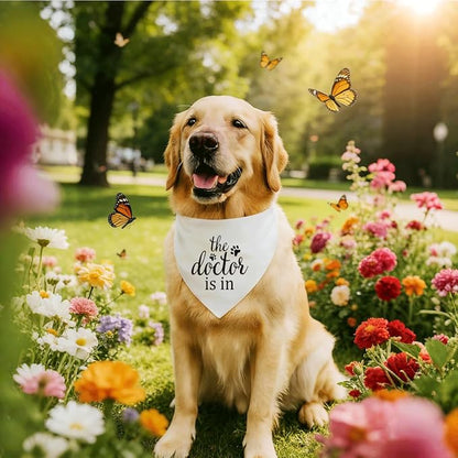 The Dogtor is in Dog Bandana, Therapy Scarf, White Pet Dog Scarf Accessories, Pet Dogs Triangle Muffler, Pets Muffler for Small Medium, Pets Lovers Gift, Comfort Dogs, Emotional Support Bandana