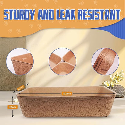 Disposable Cat Litter Box, Sturdy and Durable, Extra Thick, Large Size - 16.2"x12.6"x3.9", Leak Resistant and Sustainable, Disposable Litter Boxes for Cats (Brown, 6-Pack)