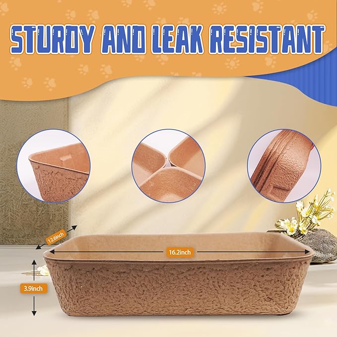 Disposable Cat Litter Box, Sturdy and Durable, Extra Thick, Large Size - 16.2"x12.6"x3.9", Leak Resistant and Sustainable, Disposable Litter Boxes for Cats (Brown, 10-Pack)