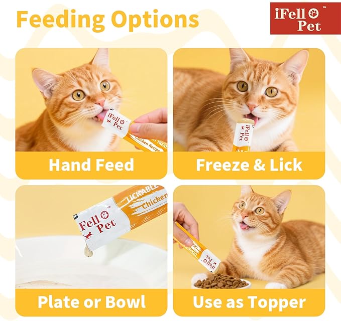 High-Meat Lickable Cat Treats Variety Pack – Real Chicken & Seafood – Smooth Creamy Purée – Grain-Free – (15g Each) (36)