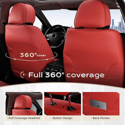 Coverado Car Seat Covers, Front Seat Covers for Cars, 2 Pack Waterproof Seat Cover with Lumbar Support, Leather Car Seat Protector, Breathable Seat Covers Car Seat Cushions Fit for Most Cars (Red)
