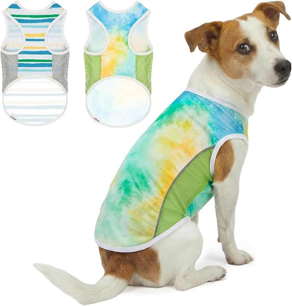 UPF 50+ Sun Protection Dog T-Shirt, 2 Pack Lightweight Sleeveless Dog Vest for Small Medium Dogs Boy – Reflective Strips, Quick-Dry Pet Apparel, Sports Fan Shirt P23ST00508XL