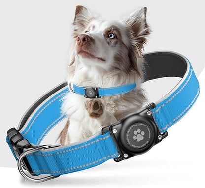 AirTag Dog Collar, IP68 Waterproof Air Tag Dog Collar Holder, Reflective, Ultra-Durable, Comfortable Padded, Heavy Duty Dog Collars for Small Medium Large Dogs (Oceanblue, L)