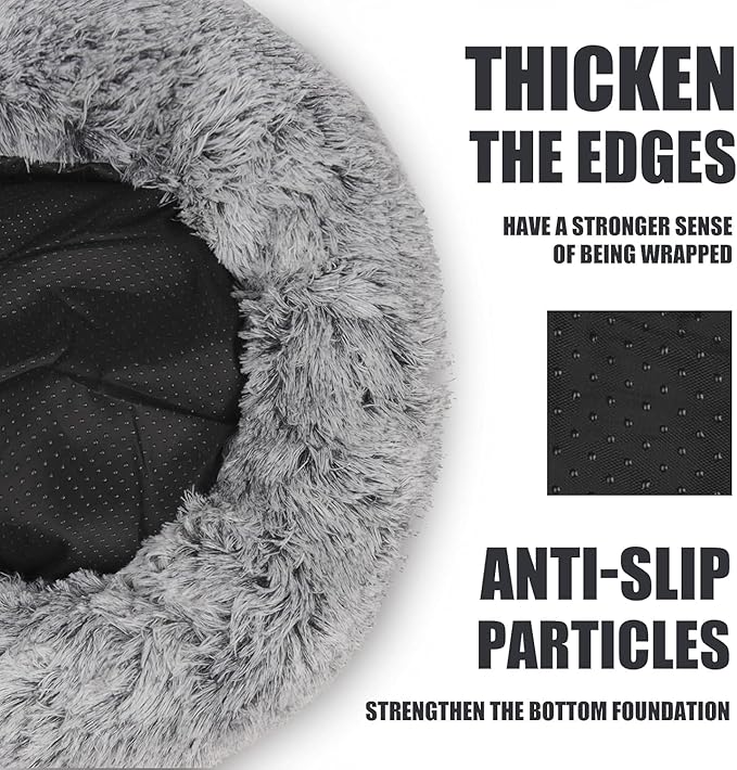 Keep Warm Lapcatz Nest Bed, Cat Bed Round Fluffy Hooded Cat Bed Cave, Anti-Slip Bottom and Machine Washable,Removable Washable Round Beds for Small Medium Pets (Grey,Large)