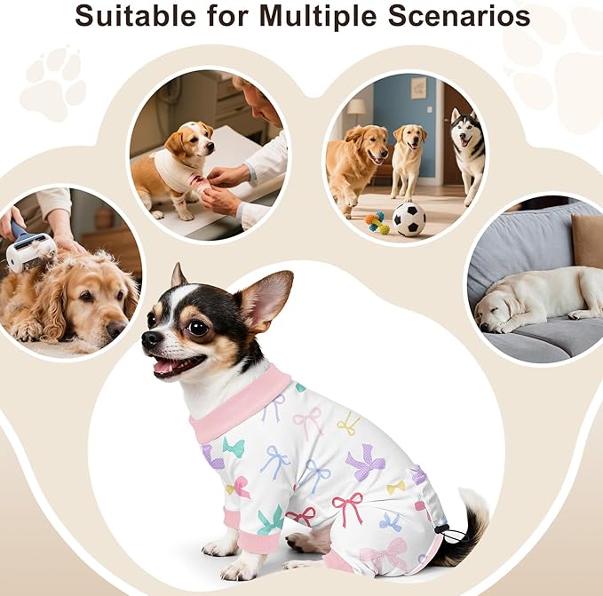 Bienbee Dog Pajamas, 4 Pack Dog Recovery Suit Shedding Suit Cute Soft Puppy Clothes Dogs Pjs Onesies Jammies Adjustable Breathable & Stretchy Clothes for Small Medium Large Dogs Girl Boy Puppy-XS