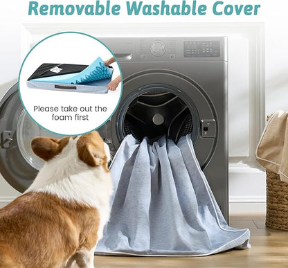 COZY KISS Cooling Dog Bed for Crate, Waterproof Dog Crate Mat with Removable Washable Cover, Orthopedic Egg Crate Foam Support, Small Dog Bed 24x16x3 Inch,Light Blue