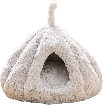 PetPals Round Cat Bed Small Pet Cave with Removeable and Washable Cushion, Super Soft Plush Pet Bed with Cover for Puppy and Kitten, Anti-Slip Bottom (Rose Hut)