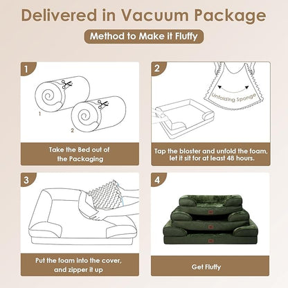 EHEYCIGA Orthopedic Dog Bed for Small Dogs, Waterproof Memory Foam Small Dog Beds with Sides, Non-Slip Bottom and Egg-Crate Foam Medium Pet Couch Bed with Washable Removable Cover, Dark Green