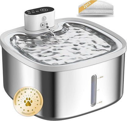 Cat Water Fountain Stainless Steel Wireless 118oz/3.5L–Cordless Battery-Operated Pet Water Dispenser with All-in-One Rechargeable Pump, Quiet Indoor Fountain for Cats & Dogs (Fountain+2Filters)