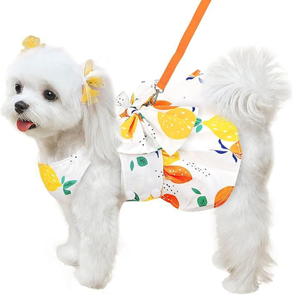 ABRRLO Cute Dog Dress Small Dog Clothes for Girls Female Puppy Outfits Yellow Lemon Pet Summer Clothes Bowknot Doggy Cat Princess Dress Harness for Holiday Birthday Party Costume Clothing(Yellow,M)