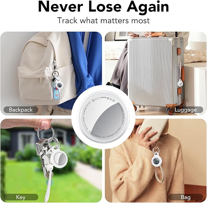 2026 New [Apple MFi Certified] (iOS Only) Tracker Tags-4 Pack, Tukio Bluetooth 5.3 GPS Tracker for Apple Find My, Replaceable Battery, 100dB Key Finder and Item Locator for Car, Keys, Luggage, White