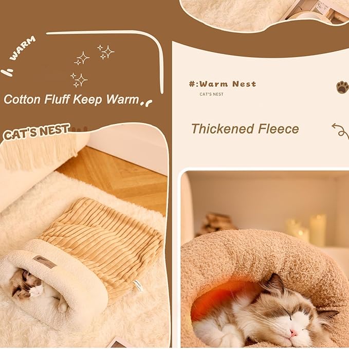 Cat Bed for Indoor Cats,Soft and Comfortable,Cute cat House,Semi-Enclosed cat Bed,Kitty pet hut,Hideaway (Basic)