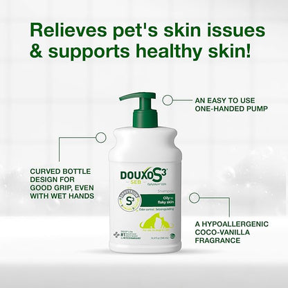 Douxo S3 Seb Shampoo, Contains 0.5% Ophytrium, Odor Control & Seboregulating, For Oily to Flaky Skin, Seborrhea, For Dogs and Cats, 16.9 fl. oz. (500mL)