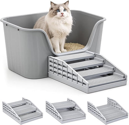 Adjustable Litter Box Step for Cats, 4-Layer Cat Litter Catcher Ramp, Cat Steps for Litter Box, for Kittens Senior Cats, Easy Clean, Grey