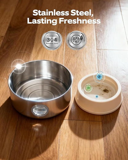 Cordless Cat Water Fountain Wireless: Battery Powered Pet Water Fountains for Cats Indoor - 2.6L Rechargeable Kitty Water Fountain Stainless Steel with Water Level Window - 8 Filters & 8 Sponges