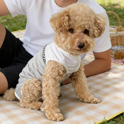 Kukaster Pet Dog Surgical Suit - Recovery Onesie for Dogs After Surgery, Spayed Female/Male Puppy, Breathable Anti-Lick Clothes, Alternative to Cone(Grey and White-m)