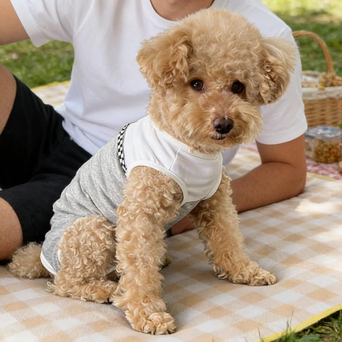Kukaster Pet Dog Surgical Suit - Recovery Onesie for Dogs After Surgery, Spayed Female/Male Puppy, Breathable Anti-Lick Clothes, Alternative to Cone(Grey and White-l)