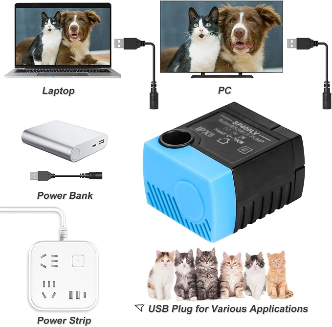 SP-400LV Cat Water Fountain Pump, SP-400LV USB Plug Replacement Pump Compatible with Butterfly, Seaside, 360 Plastic Pet Water Fountain (No USB Adapter)