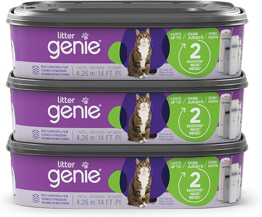 Litter Genie Refill Bags 14 FT Multi-Layers Of Odor-Barrier Technology 1 Square Refill Cartridge Lasts Up To 2 Months Per Cat,(Pack of 3)